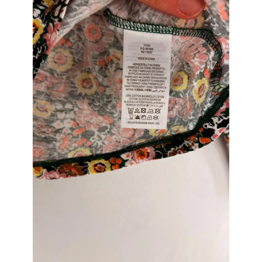 Boden Women Floral Cotton Smocked Ruffle Split Neck Top‎ Multicolor US 6